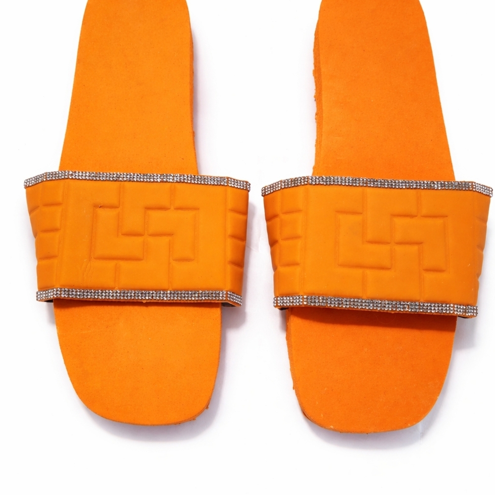 Jan - Orange Rhinestone Slide Sandals Women’s Size 10 EU 42 Summer Flip Flops